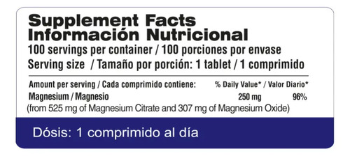 Citrato De Magnesio Qualivits(R) 250mg X 100 Tabletas - Imagen 2