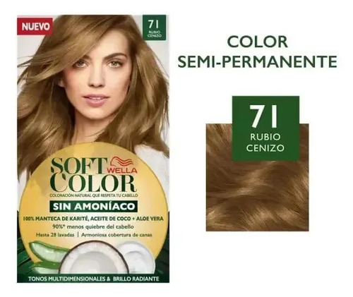 Kit Tintura Soft Sin Amoníaco Color 71 Rubio Cenizo 145g Wella - Imagen 2