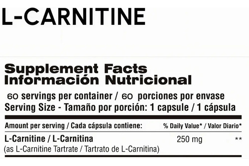 L Carnitine 250 Mg Qualivits X 60 Cápsulas Sabor Sin sabor Ftw Sports Nutrition - Imagen 2