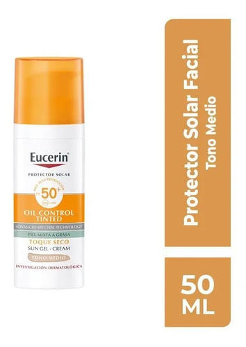 Eucerin Oil Control Protector Solar Facial Con Color Tono Medio FPS50+ para Piel Grasa 50ml