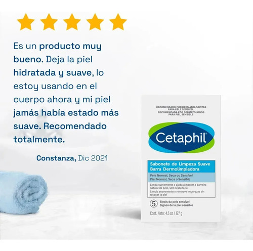 Barra Dermolimpiadora Cetaphil 127 G Fragancia Sin Fragancia - Imagen 5