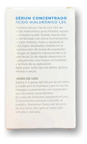 Primicia Serum Concentrado Facial Acido Hialuronico 30ml Todo Tipo De Piel - Imagen 3
