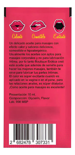 Gel Lubricantes Íntimos Calor 10 Ml Adulto Aceite Frutilla - Imagen 2