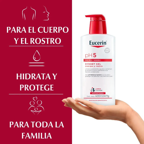 Jabon Gel Eucerin Ph5 Syndet Cuerpo Y Rostro 400ml - Imagen 3