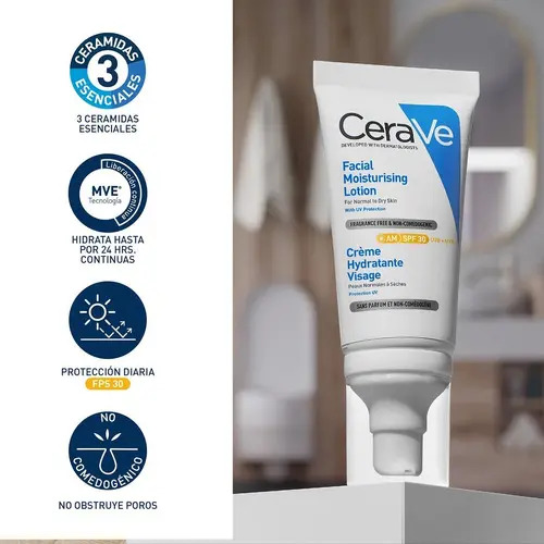 Loción Hidratante Facial Día 52ml Spf 30 Cerave Normal A Seca Día - Imagen 4