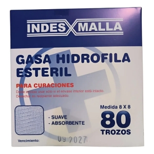 Indes Malla Gasa Hidrofila Estéril Premium 8cm X 80 Trozos Blanco