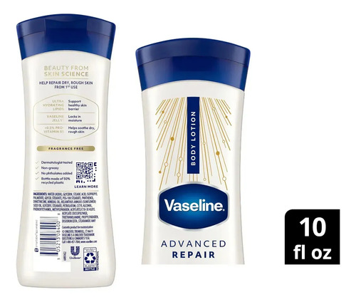 Crema Vaseline Advanced Repair Sin Aroma 295ml | Crema Corporal Humectante Para Piel Extra Seca Y Sensible | 1 Unidad Neutra - Imagen 3