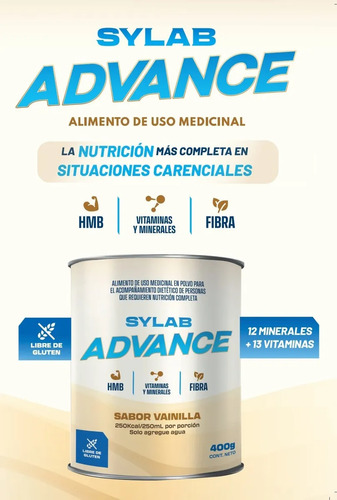 Sylab Advance Complemento Nutritivo Vainilla Lata 400gr Vainilla - Imagen 4