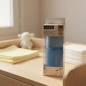 Mamadera Suavinex Silicona +3 Meses Flujo Medio 270ml Azul Liso