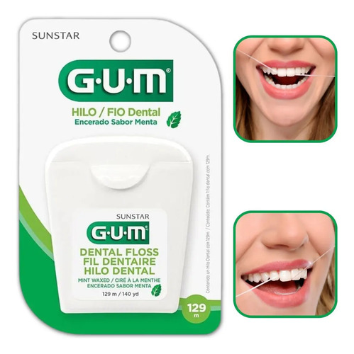Hilo Dental Gum Encerado Sabor Menta 129 Metros Menta - Imagen 4