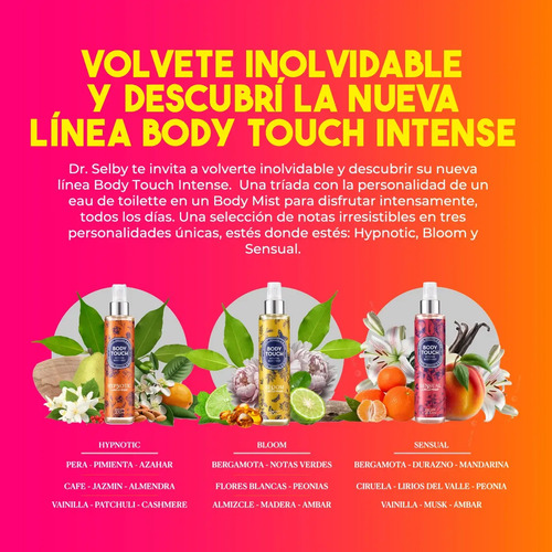 Body Touch Intense Dr. Selby Body Mist Con Aloe Vera 200ml - Imagen 12