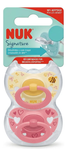 Chupete Nuk Signature X2 Anatómico Silicona Estuche Rosa 6-18 Meses