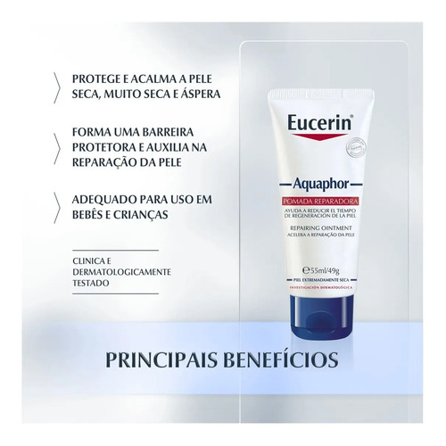 Pomada Crema Reparadora Eucerin Aquaphor 49g Hidratación Neutra - Imagen 4