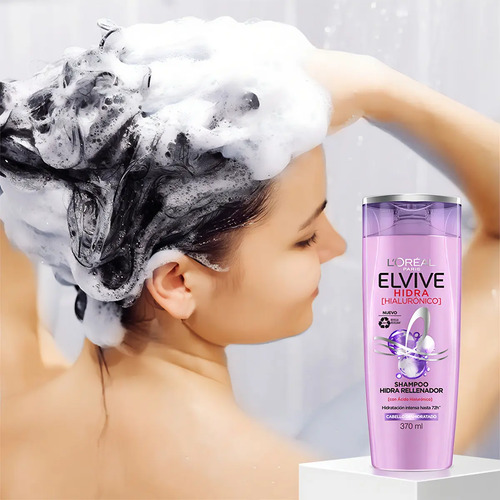 Shampoo L'oréal Paris Elvive Hidra Hialurónico, Efecto Hidratante Rellenador 72h X370ml - Imagen 8