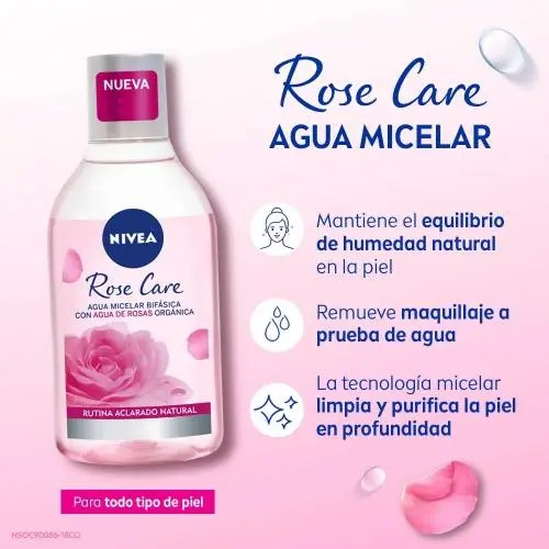 Agua Micelar Bifásica Nivea Rose Care Para Todo Tipo De Piel 400 Ml - Imagen 3