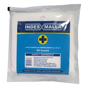 Indes Malla Gasa Hidrófila Esteril Premium 20cm X 40 Trozos Blanco
