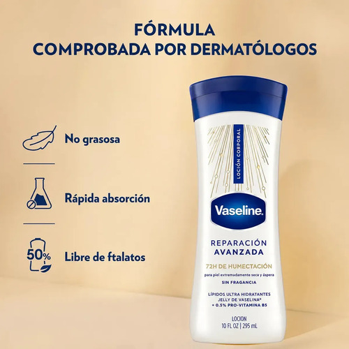 Crema Vaseline Advanced Repair Sin Aroma 295ml | Crema Corporal Humectante Para Piel Extra Seca Y Sensible | 1 Unidad Neutra - Imagen 5